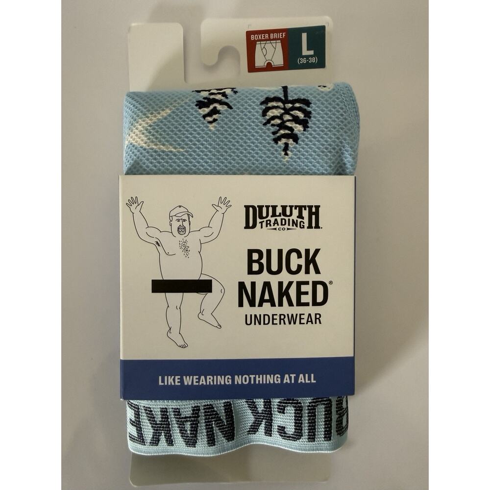 Duluth Trading Buck Naked Boxer Briefs Mens L 36-38 Blue Pinecone Print NWT